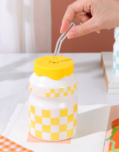 Tasses à café en céramique créatives et mignonnes de 460 ml pour enfants, avec paille et couvercle - Product Image 2