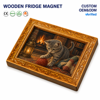 1 pièce Aimant de réfrigérateur en bois moderne et écologique Hakimi, motif chat noir chevauchant un requin, mini peinture décorative, Aventure océanique