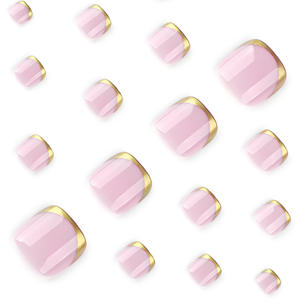 Golden Toenails Estilo francés 24PCs <span class=keywords><strong>Uñas</strong></span> acrílicas hechas a máquina Venta al por mayor <span class=keywords><strong>Uñas</strong></span> postizas Diseñador Prensa en las <span class=keywords><strong>uñas</strong></span> - Product Image 3