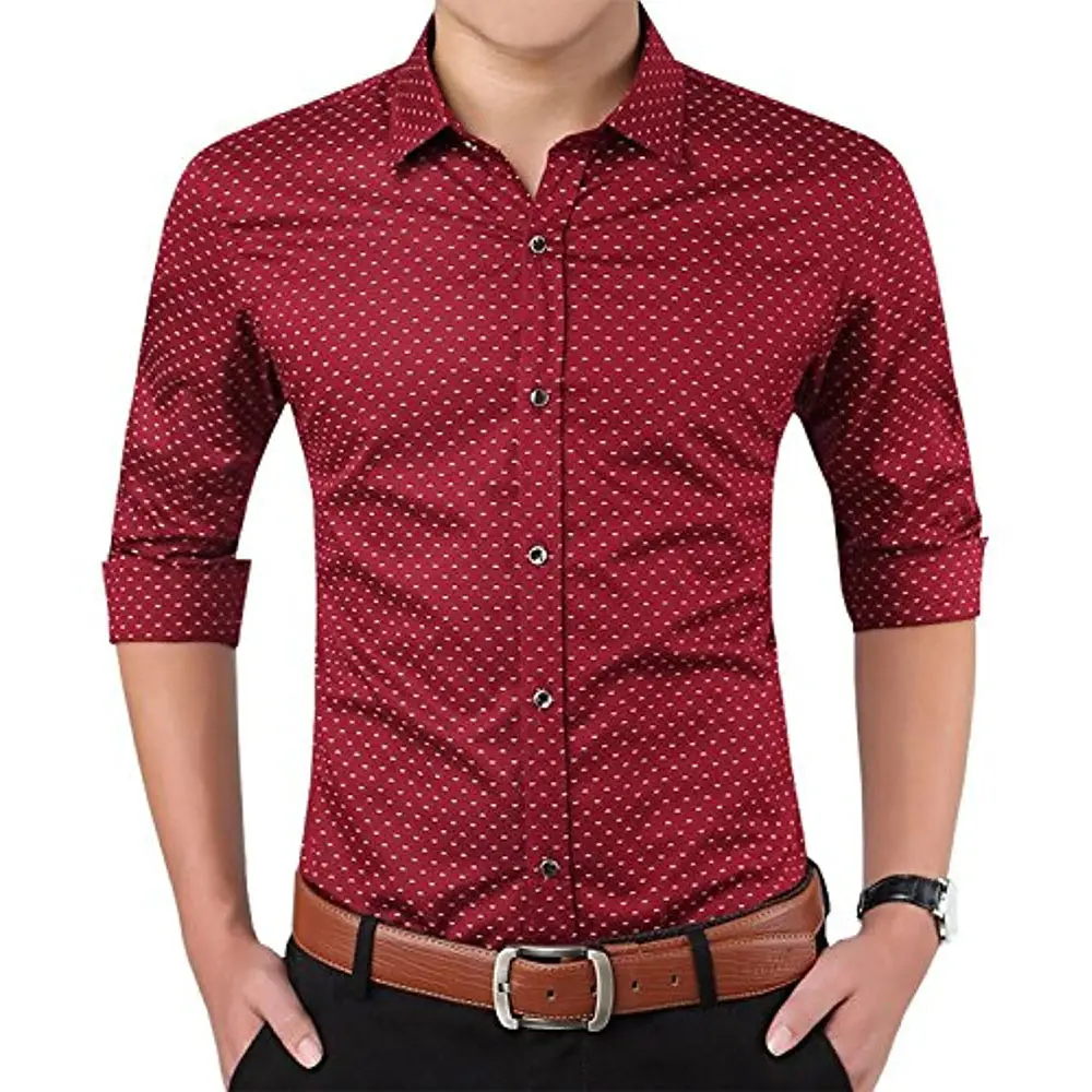 Shinesia Factory Wholesale Men's Business Long Sleeved Shirts Polka Dot Printed Shirts
