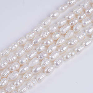 Perles en vrac colorées pour bijoux DIY, collier de 33 cm, perles naturelles d'eau douce en forme de riz blanc, 6-7/7-8 mm, enfilées - Product Image 5