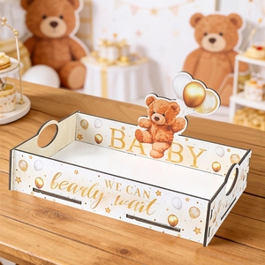 Plateau à collations en bois pour Baby Shower, décoration de fête de révélation du sexe Bearly Wait, plateau de présentation de desserts, cadeaux pour l'annonce de la naissance du bébé - Product Image 2