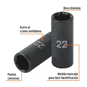 Juego de 6 Llaves de Impacto Largas de 22 mm, 6 Puntas, Accionamiento de 1/2 Pulgada, TRUPER - Product Image 2