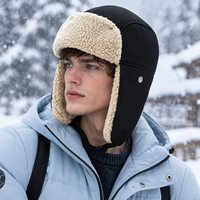 Chapeau d'hiver pour homme, chapeau à rabats pour les oreilles en toile avec doublure en sherpa, chapeau chaud Ushanka pour le ski, le vélo, la randonnée, les activités de plein air