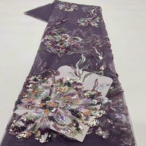 Tissu de mariée de luxe brodé de sequins en maille d'Oman pour robes de mariée irakiennes et vêtements de haute couture pour femmes - Product Image 4
