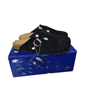 Sabots Birkenstock de haute qualité en cuir véritable et daim, doublés de fourrure, pour femmes, sandales d'extérieur en liège - Product Image 1