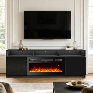 Meuble TV avec cheminée électrique noire et fonction de chauffage, idéal pour la maison et l'hôtel (vente en gros) - Product Image 1