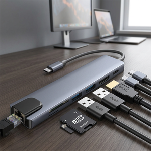 Type-<b>C</b> Expansion Dock 8-in-1 <b>USB</b> 3.0 Aluminum Alloy <b>Docking</b> <b>Station</b> with for 100Mbps Network Port Computer Switch Game Stock - Product Image 3