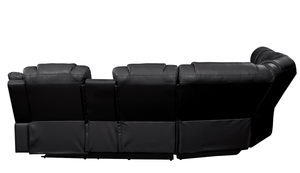 Canapé sectionnel inclinable de style moderne, avec ports USB-C et Bluetooth intégrés, fabriqué en bois et simili cuir noir - Product Image 6