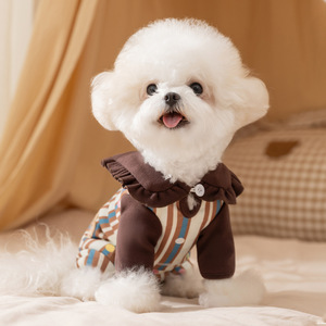 Teddy Small Dog Clothes Striped Belly Cover Sailor <b>Collar</b> <b>Pet</b> Apparel Four Seasons Dress - Product Image 3