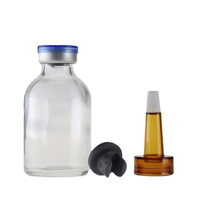 30ml Clear Antibiotic Moulded Injection Glass Vial Transparent Glass Bottle Container Rubber Stopper for Infusion Carton Packed