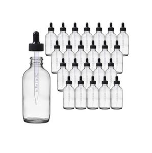 2oz 4 oz Clear Boston Round Glass Black Child Resistant <b>Dropper</b> <b>Bottle</b> 22mm 22-400 With Pipette - Product Image 1