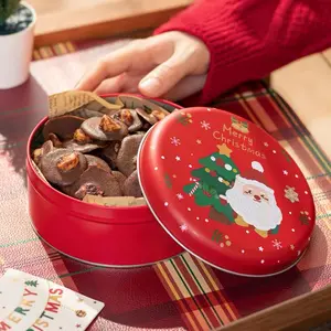 Caja de lata redonda de Navidad de metal personalizada de alta calidad para paquete de galletas dulces
