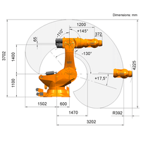 Robot industriel KUKA KR 210 R2700-2 à 6 axes, capacité de charge de 210 kg, portée de 2701 mm, pour l'entretien des presses et la manutention des matériaux en usine automobile