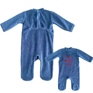Embroidery velvet Velour baby bodysuit out door back snap footie baby romper unisex infant baby onesie