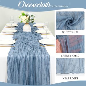 Luxury <strong>Blue</strong> Cheesecloth Table <strong>Runner</strong> Sage Green Boho Dining Wedding Party Event Decoration Cheese Cloth Fabric Table <strong>Runner</strong> - Product Image 5