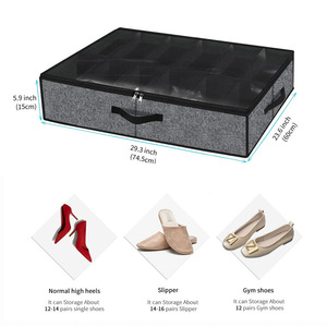 Caja de almacenamiento de zapatos plegable con compartimento transparente con cremallera para organizar debajo de la cama, 75x60x15 cm, apilable, gris - Product Image 4