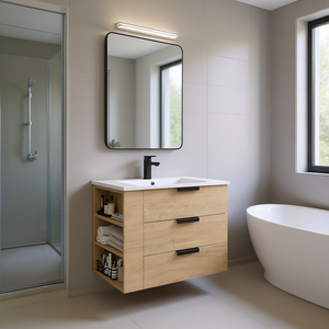 Bathroom Vanity 30 Inch Wall Mounted Wood Modern Design With <b>Mirror</b> And Drawers Contemporary Style Ceramic Basin - Product Image 2