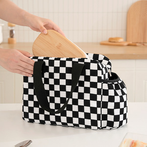 Insulated Lunch Bag Checkered Pattern Large Capacity For Outdoor Use With Thickened Handle - Product Image 2