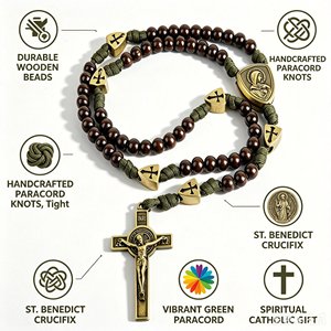 Rosarios Católicos Vintage, Collar Hecho a Mano con Nudos de Paracord, Estilo Vintage para Meditación Católica, Joyería con Cuentas de Oración - Product Image 2