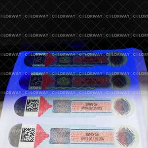 Adesivo di sicurezza personalizzato Antifake etichetta con fiber di fluorescenza UV inchiostro ologramma Scratch <span class=keywords><strong>QR</strong></span> codice filigrana filo metallico - Product Image 1