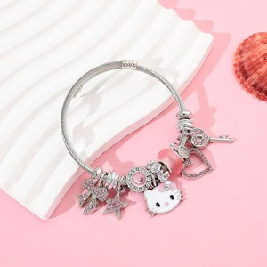 Pulseras Clásicas de Acero Inoxidable 316L con Dijes de Hello Kitty y Cuentas de Diamantes de Imitación para Regalo Unisex al por Mayor - Product Image 4