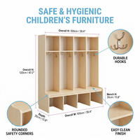 Armoire de rangement en bois Montessori pour garderie, étagère à crochets pour vêtements d'enfants et tout-petits, 3 sections, organisateur de garde-robe naturel pour enfants