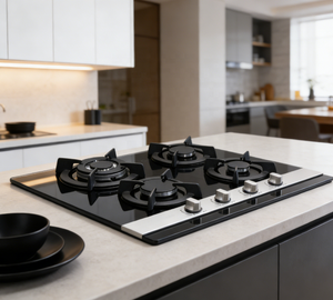 Piano cottura in vetro temperato a 4 fuochi di alta gamma per cucine di ville <span class=keywords><strong>con</strong></span> pannello antideflagrante, sicuro e bello - Product Image 1