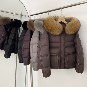 Veste d'hiver pour femme, parka à capuche en fourrure, 90% duvet de canard, imperméable, ceinturée, longueur normale, manteau chaud - Product Image 1