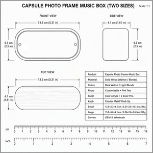 Capsule Photo Frame Music Box Oval Beech Burmese Rosewood Custom Photo Wind-Up SANKYO Movement 18-Note Musical Gift for Her Home - Product Image 3