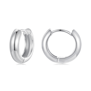 Pendientes Huggie con Baño de Rodio, Diseño Clásico Redondo, Joyería Unisex, Accesorio de Moda - Product Image 1