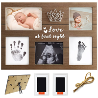 Set rangka foto jejak kaki bayi kayu dekoratif warna cokelat terlaris bingkai foto Set
