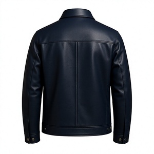 Chaqueta de Cuero Genuino Azul Oscuro para Hombre, Estilo Motero, Cuello Camisero, Cierre de Cremallera, Corte Regular, Color Sólido, para Invierno - Product Image 6