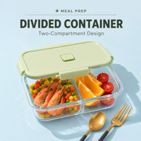 Ensemble de récipients de préparation alimentaire en verre borosilicate, boîte bento divisée avec couvercle hermétique, compatible four et congélateur, vente en gros OEM direct usine