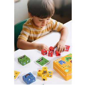 Jeu de puzzle en bois à expressions changeantes pour enfants, blocs de construction éducatifs Montessori, entraînement à la pensée logique, jouet de fête, cadeau - Product Image 2