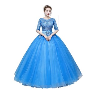 Women's Blue Tulle Stage Performance Dress Long Sleeve Embroidered Ball Gown For Art Exam And Photography Studio Wear - Product Image 5