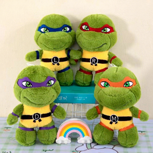 Juguetes de peluche suaves de 8 pulgadas de <span class=keywords><strong>Tortuga</strong></span> <span class=keywords><strong>Ninja</strong></span> Verde de dibujos animados, con máscara de ojos multicolor, seguros para la venta al por mayor, ideales para premios de máquinas de garras - Product Image 1
