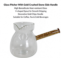 Pichet à café en verre borosilicate résistant à la chaleur avec poignée latérale en pierre concassée dorée et bec en V, pour servir thé et boissons froides, idéal pour la maison et le café