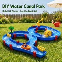 Blocs de construction en plastique pour parc aquatique, ensemble de jeu canal aquatique pour enfants de 3 ans et plus avec roue à aubes, grue, bateau, DIY, 39 pièces