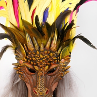 Masque de cosplay en plumes de dragon, décoration de visage fantaisie pour mascarade, masque de costume plumeux pour fête, festival, performance scénique
