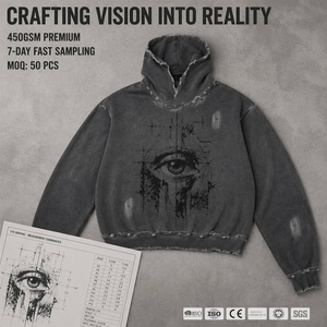 Sweat à capuche personnalisé vintage délavé avec imprimé graphique Oeil Tout-Puissant, effet vieilli et effiloché, coupe courte et carrée, pour homme, style gothique streetwear - Product Image 1