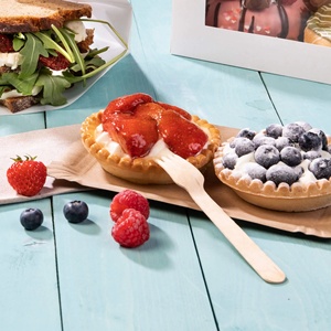 Fourchettes à gâteau en bois bio-revêtu de 14 cm, empilables et faciles à manipuler, mini-couverts jetables lisses pour desserts et cafés - Product Image 5