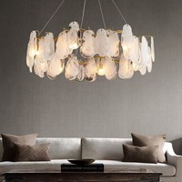 Lampu Gantung Kristal LED Kaca Pola Awan Putih Mewah 33-Inci untuk Ruang Makan, Ruang Tamu, Hotel