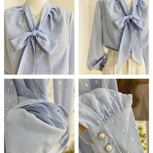 IStapromo Gifts Neck Bow Chiffon <b>Shirt</b> for Versatile Lantern Sleeve <b>Shirt</b> for <b>Women</b> With a Stylish <b>Long</b> Sleeved Top - Product Image 5