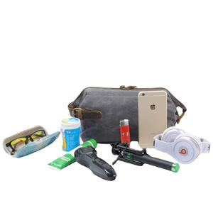 Simple Durable Retangular Zippered Waxed Canvas Cotton <b>Toiletry</b> <b>Bag</b> Travel Wash Pouch Storage Makeup with Handle for <b>Men</b> - Product Image 3