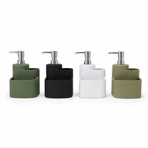Organizador de Baño de Cerámica de Dos Compartimentos con Dispensador de Jabón, Organizador de Encimera de Doble Compartimento para Almacenamiento en Baño/Lavabo - Product Image 1