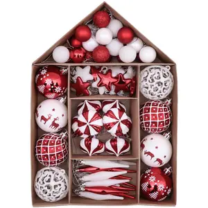 Eaglepresentes decoração kerstballen vermelho e branco, pingentes de árvore de natal redonda, decoração de bolas com design