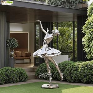 Tamaño real Decoración de jardín al aire libre Escultura de metal de acero inoxidable Mujer bailando - Product Image 3