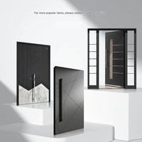 Porte blindée contemporaine en aluminium coulé décentrée, sculptée avec précision, noire, isolée thermiquement, pour entrée de villa, garantie 5 ans