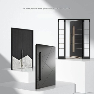 Puerta de <span class=keywords><strong>Entrada</strong></span> para Villa, de Aluminio Fundido, Descentrada, Contemporánea, Inteligente, Blindada, con Pivote Central, Intrincadamente Tallada, Negra, con Aislamiento Térmico - Product Image 2